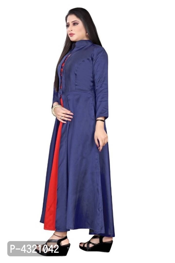 Puja *Stylish Taffeta Silk Solid Gown - Navy Blue, L