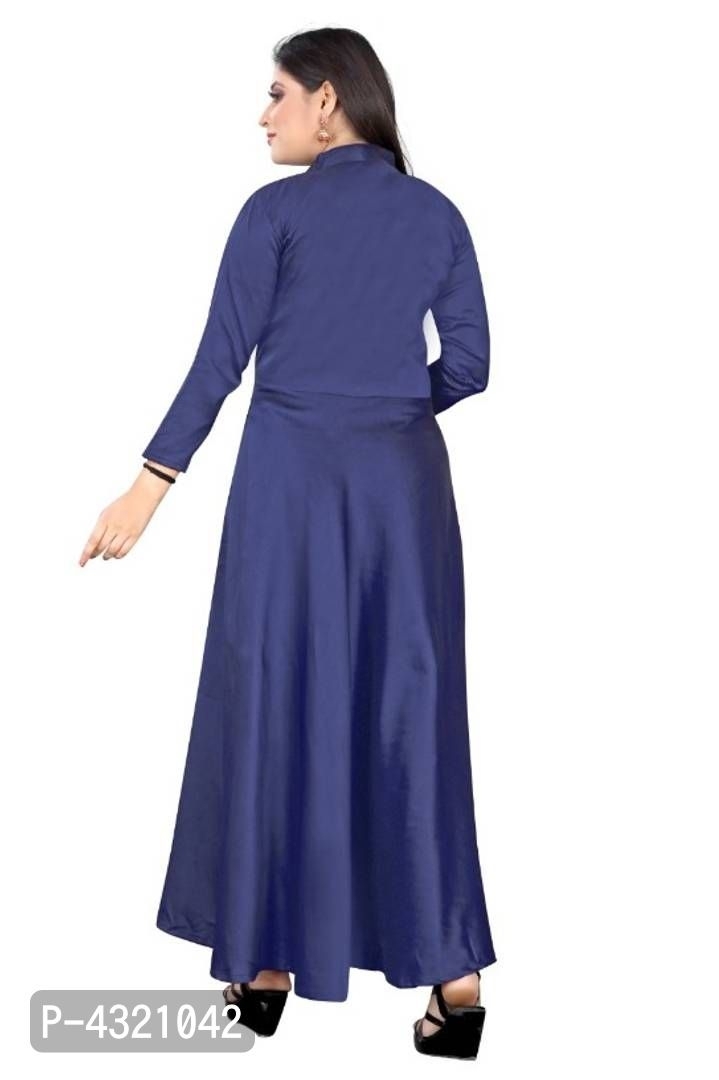 Puja *Stylish Taffeta Silk Solid Gown - Navy Blue, XL