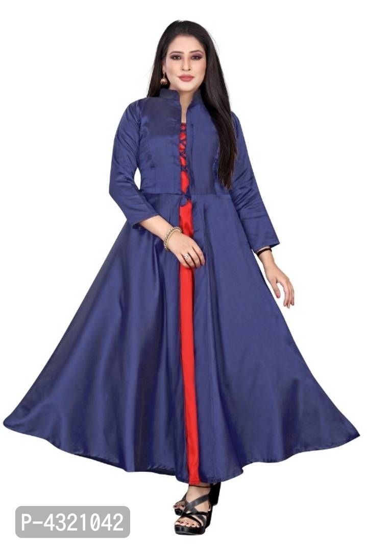 Puja *Stylish Taffeta Silk Solid Gown - Navy Blue, XL