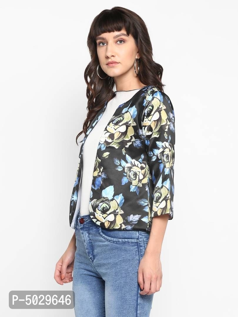 BGN INDIA Women's Polyester Viscose Printed Jacke - Black, M