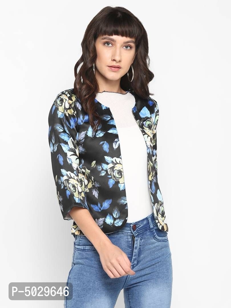 BGN INDIA Women's Polyester Viscose Printed Jacke - Black, L