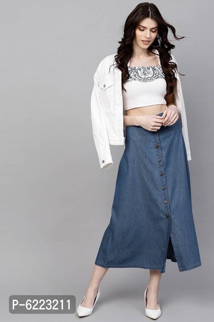 CODAISY Beautiful Denim Long A-Line Skirt* - Blue, 42