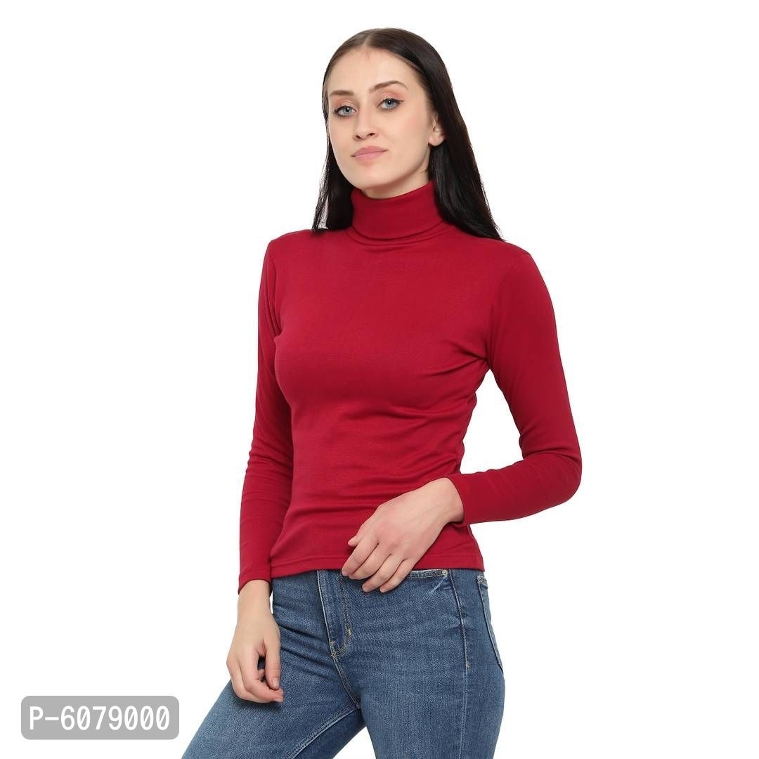 NAIRA MYO Women/Girls Cotton Rib Lycra Turtle Neck Highneck/Sweatshirt* - Maroon, S