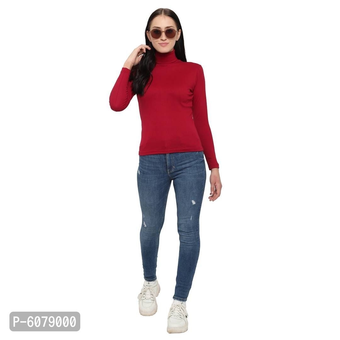 NAIRA MYO Women/Girls Cotton Rib Lycra Turtle Neck Highneck/Sweatshirt* - Maroon, L