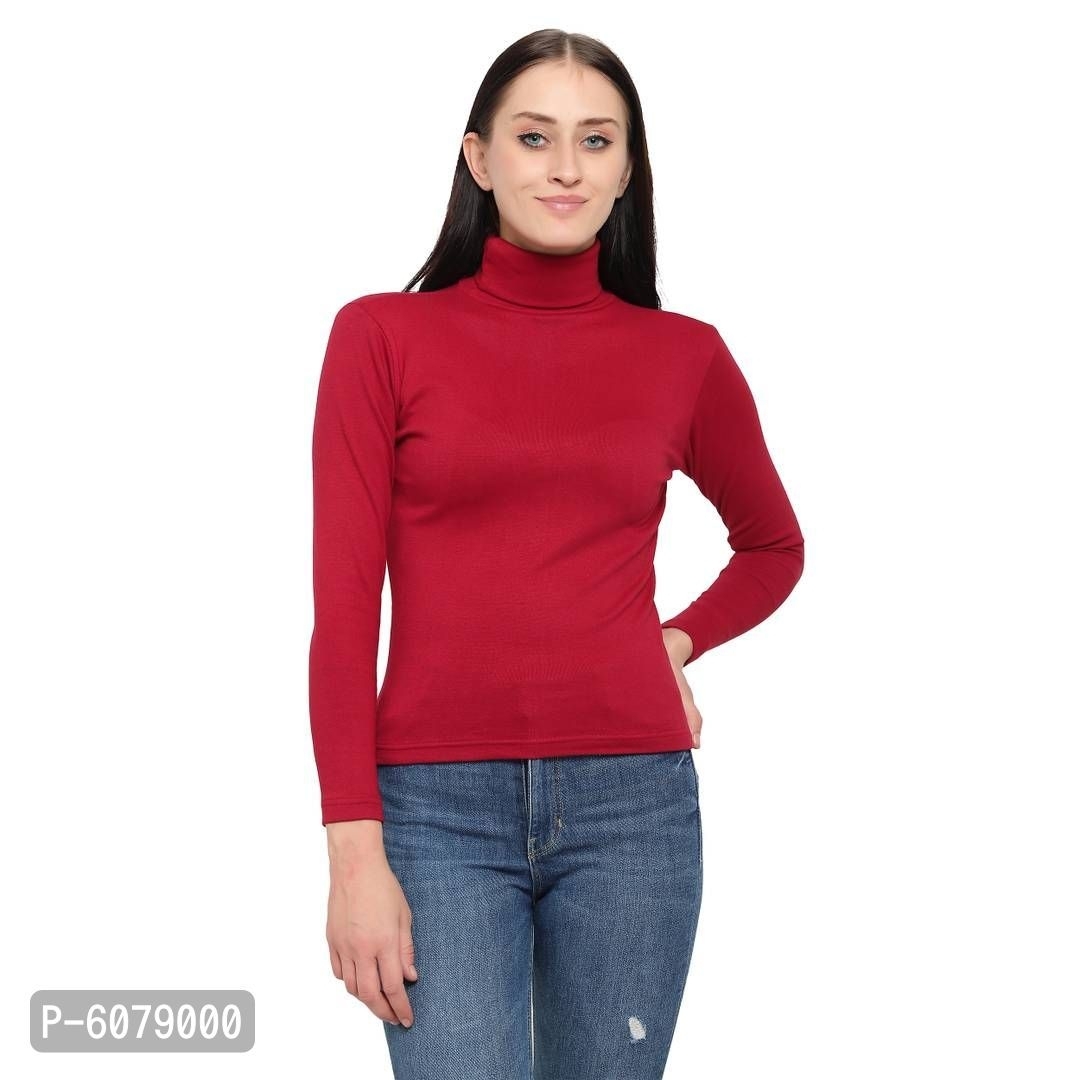 NAIRA MYO Women/Girls Cotton Rib Lycra Turtle Neck Highneck/Sweatshirt* - Maroon, L