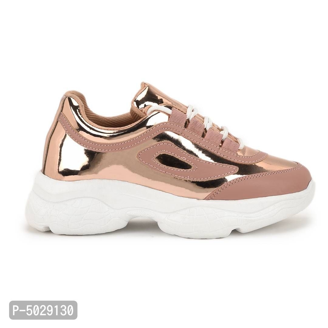 Stylish Pink Synthetic Leather Self Design Sneakers For Women And Girls* - Pink, EURO39