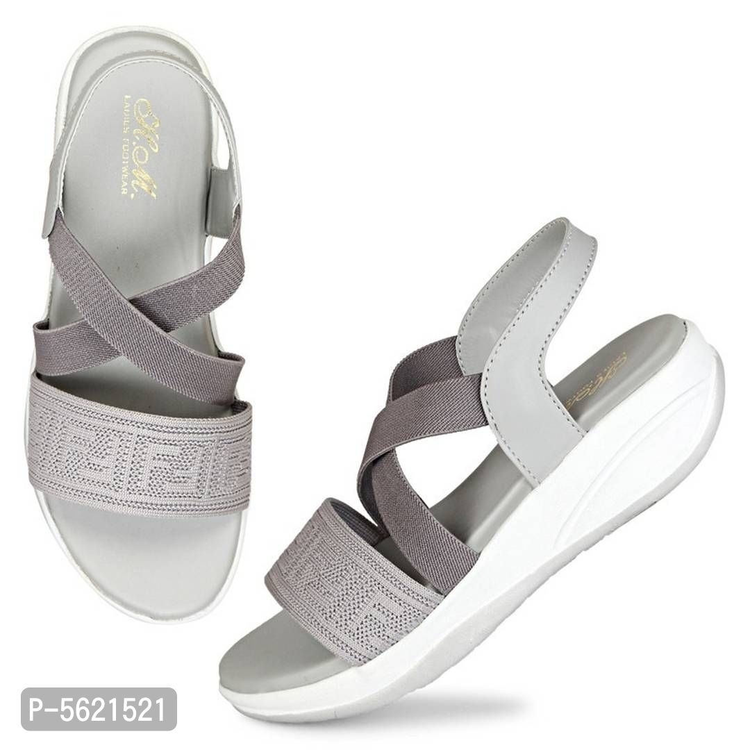 Elegant Rubber Grey Embellished Wedges Heel Style Sandals For Women* - Grey, EURO36