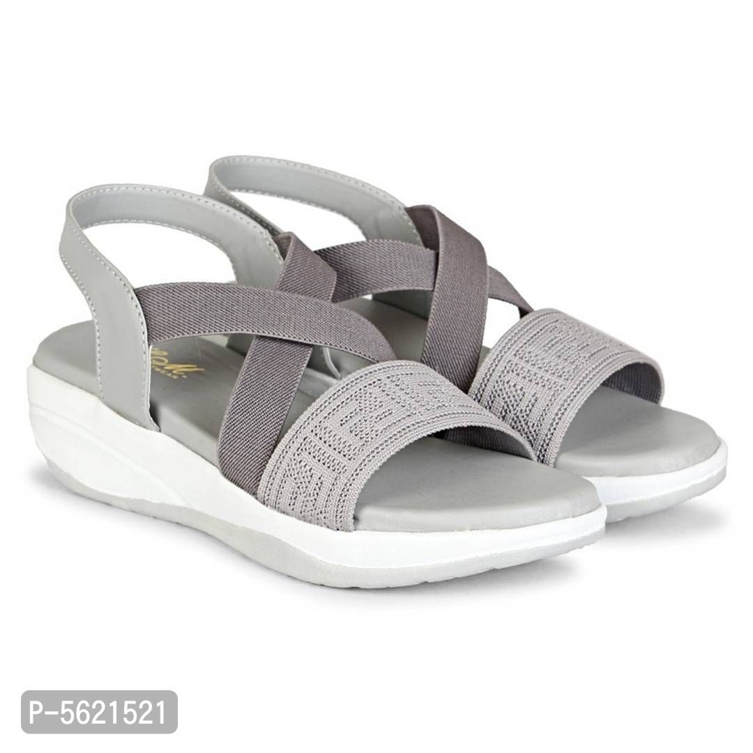 Elegant Rubber Grey Embellished Wedges Heel Style Sandals For Women* - Grey, EURO40