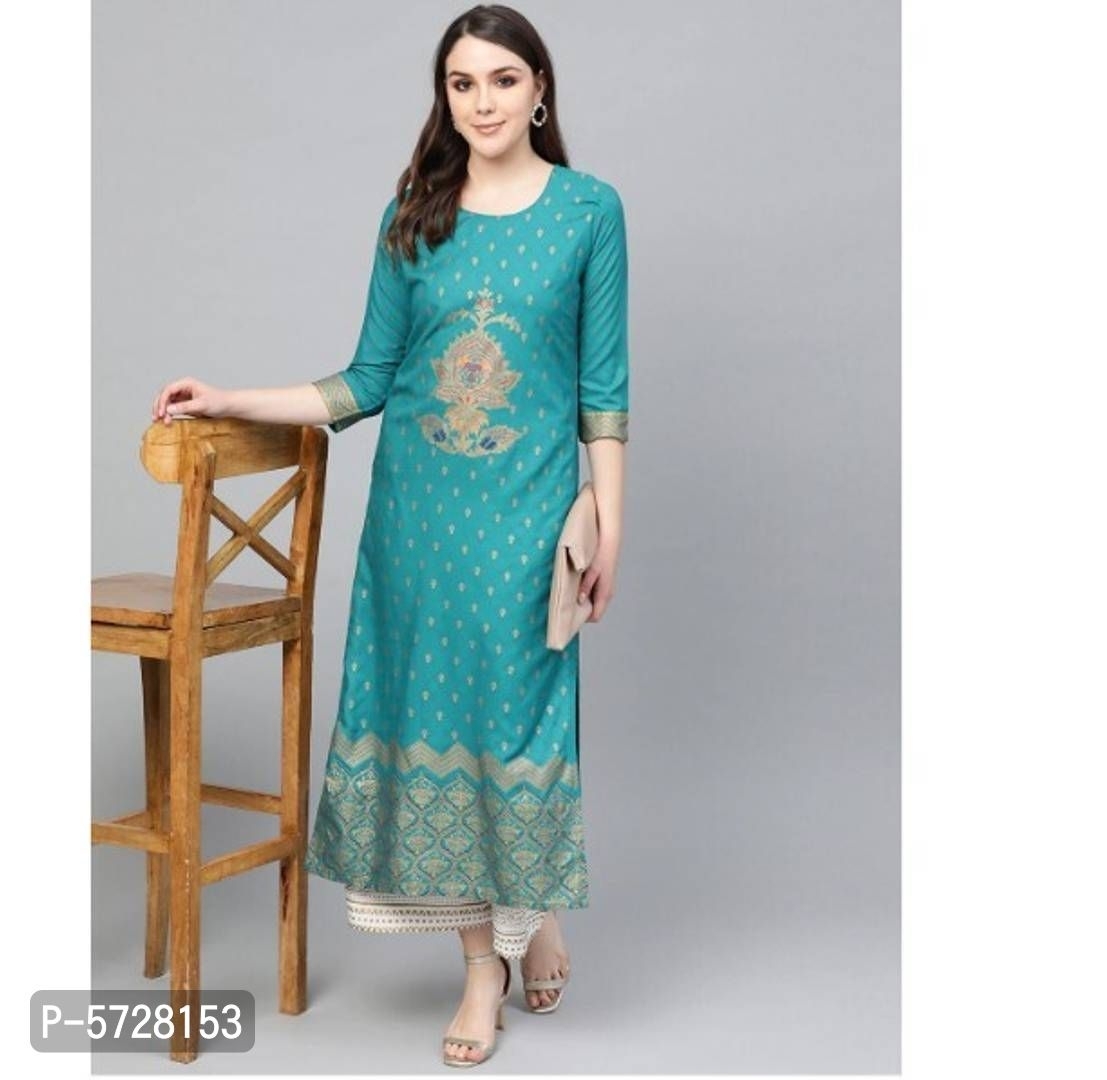 Rayon Gold Printed Kurta And Palazzo Set* - Blue, M