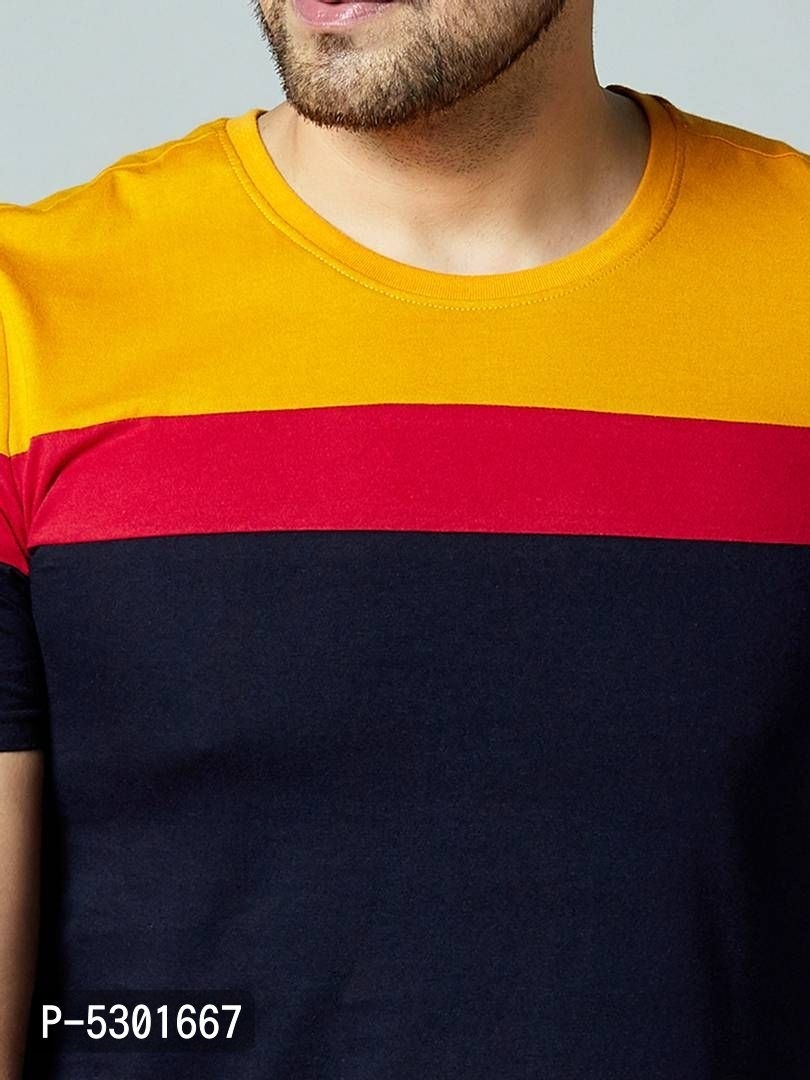 Men's Multicoloured Cotton Blend Colourblocked Round Neck Tees* - Multicoloured, S