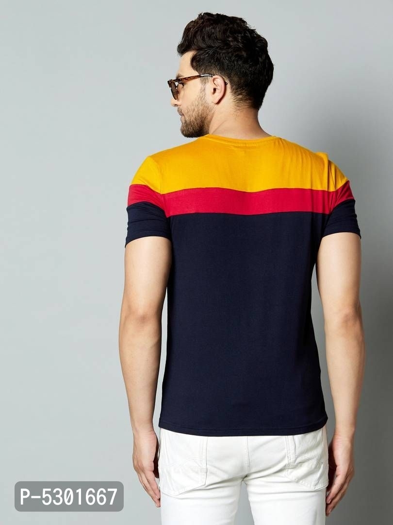 Men's Multicoloured Cotton Blend Colourblocked Round Neck Tees* - Multicoloured, M