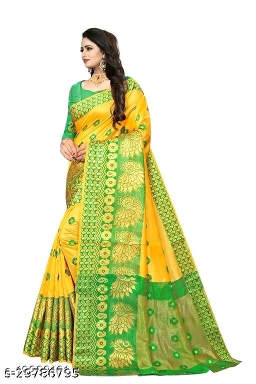 Peacock Kanjivaram Buti Yellow Saree - available,  available free delivery, 6 days easy Returns, free size