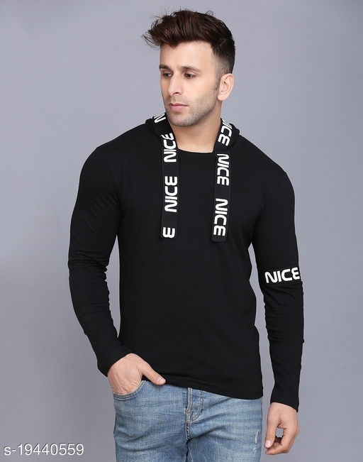 SHAPPHR Typography Men Hooded Neck Black Tshirt - M, available