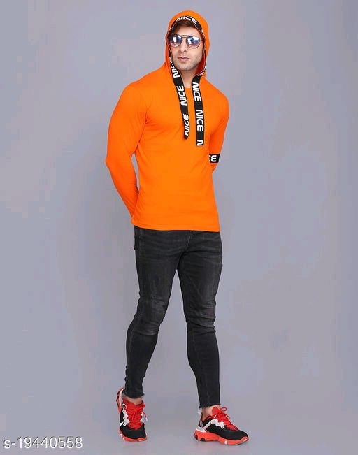 SHAPPHR Typography Men HoodedNeck Orange Tshirt - available, S