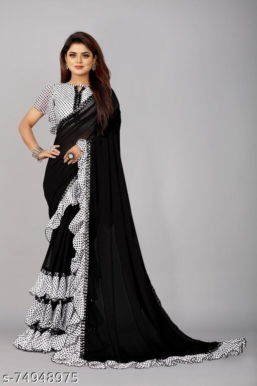 Polka Print Bollywood GeorgetteCrepe Georgette Saree - available, Free Size