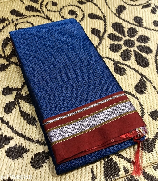 Nath Embroidery Work KhanWomens Cotton Silk Saree 6 yardswith Blouse piece 100% Khan CottonSaree(Newkhan0029;Blue+ Red) - available, Free Size