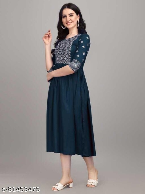 Rayon Kurtis Blue - L, available