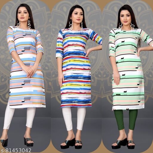 Women Printed A-Line Straight Kurta 3 Piece Combo - available, M