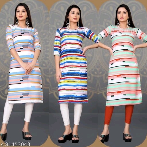 Women Printed A-Line Straight Kurta 3 Piece Combo - L, available