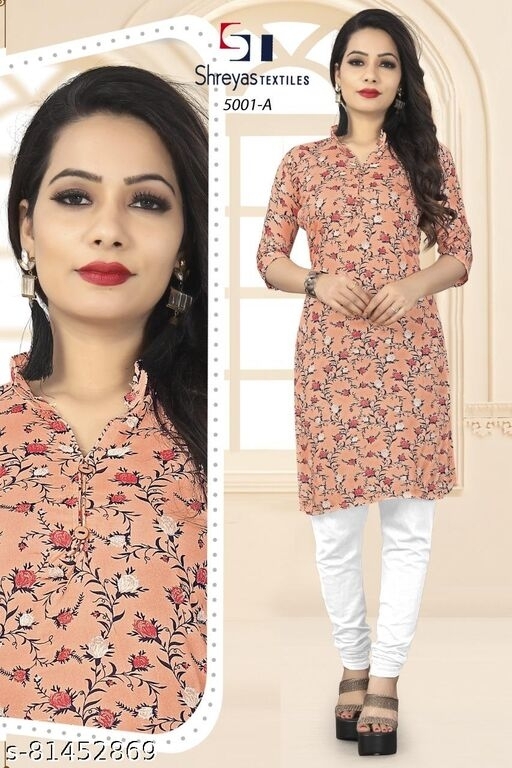 URMI CREATION VALLY FLOWERDESIGN KURTI PEACH - available, L