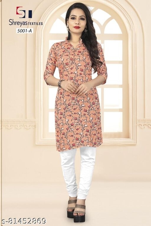 URMI CREATION VALLY FLOWERDESIGN KURTI PEACH - XL, available