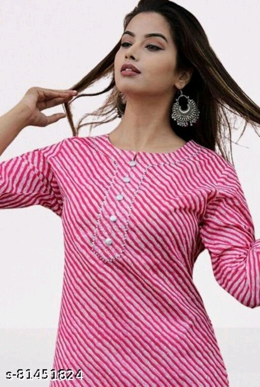 Women Cotton A-line Stripe Kurti - available, S