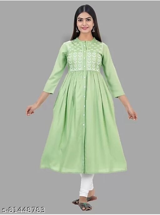 Demirner Womans Rayon EmbroideryWork Anarkali Kurta - L, available