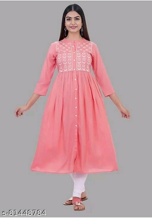 Demirner Womans Rayon EmbroideryWork Anarkali Kurta - L, available