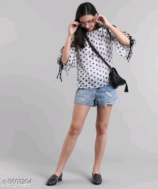 MASK+019 WHITE DOTTED OFF SHOULDER KNOTES TOP - M, available