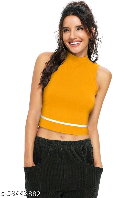 Sleeveless Casual Striped PeachPolyester Blend Crop Top (18"Inches) - M, available