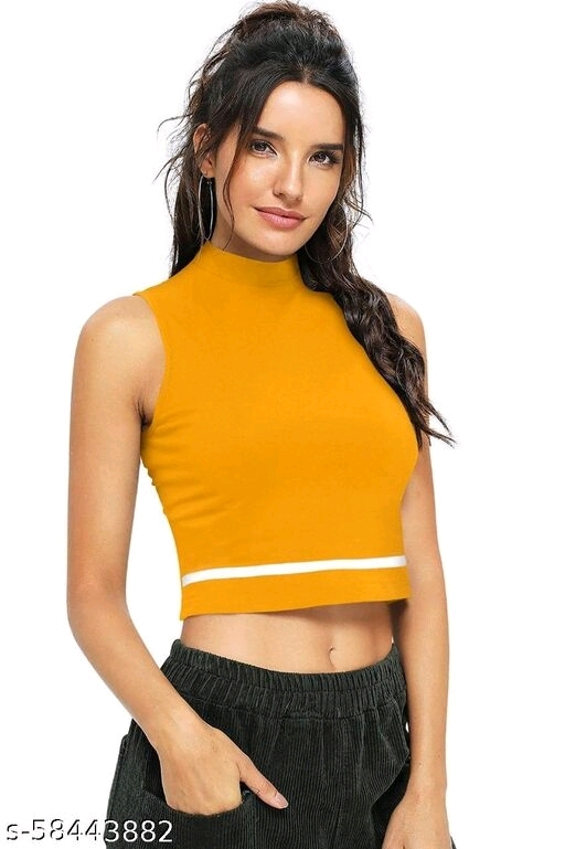 Sleeveless Casual Striped PeachPolyester Blend Crop Top (18"Inches) - L, available