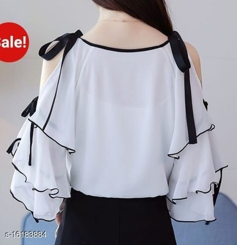 RWT-01019 White_Flared SleevesCold Shoulder Top - available, S