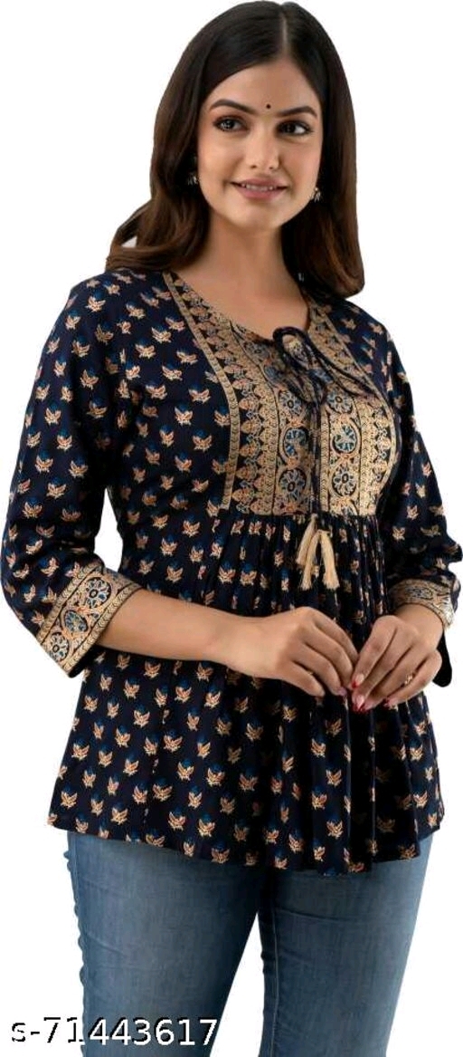 Women Rayon Printed Navy Blue Top - XXL, available