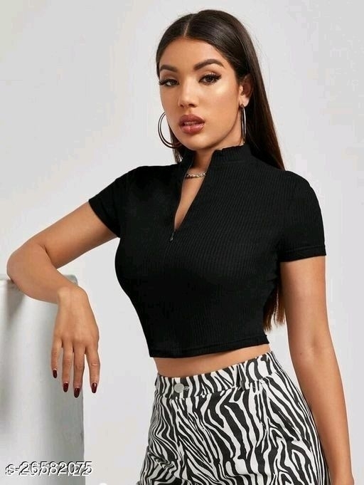 woman Front Zipper top-black - S, available