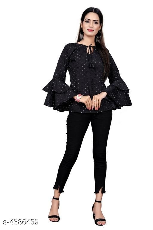 Women's Printed Black Crepe Top - available, S