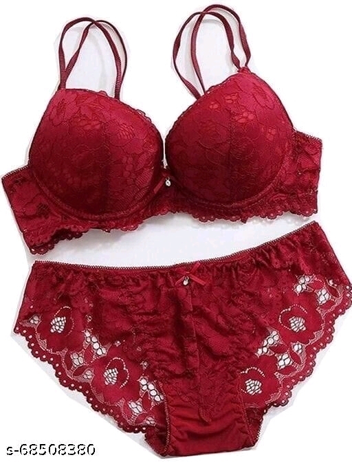 Flicarts Women's Gorgeous Honeymoon Push up Bra Panty Bridal Set