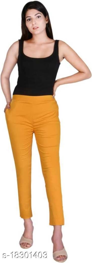 City Fashion Women's Cotton Lycra Mustard Regular/Slim Fit Casual Trouser  Pants