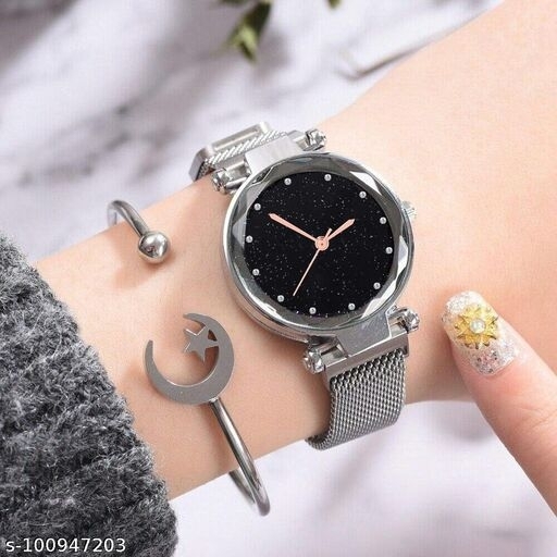 Classiy Girls Women Blue Metal Casual Analog Watches With Bracelae