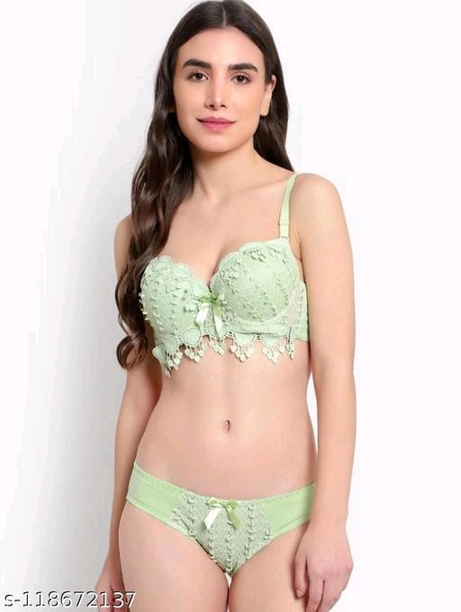 Buy JMT Wear Women's Gorgeous Honeymoon Double Push up Bra Panty Bridal Set  Green at