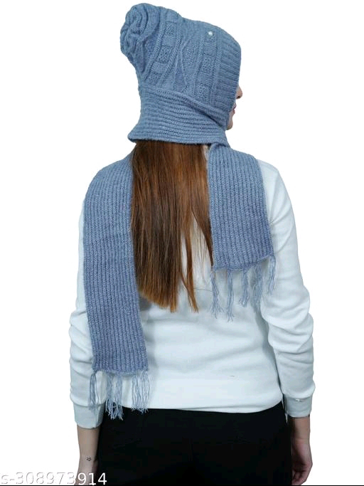 Weanies Women's Soft Knitted Winter Warm Woolen Cap with Woolen Lovely  Muffler