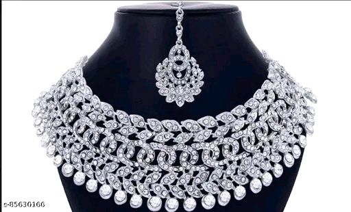 Rhodium Plated Jewellery Set White Austrian Diamond - Silver Plated, Free Size