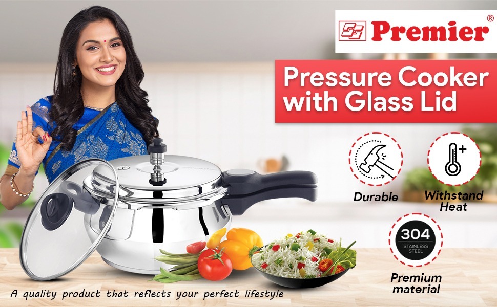 premier SS handi pressure cooker induction lpg stoves with glass lid