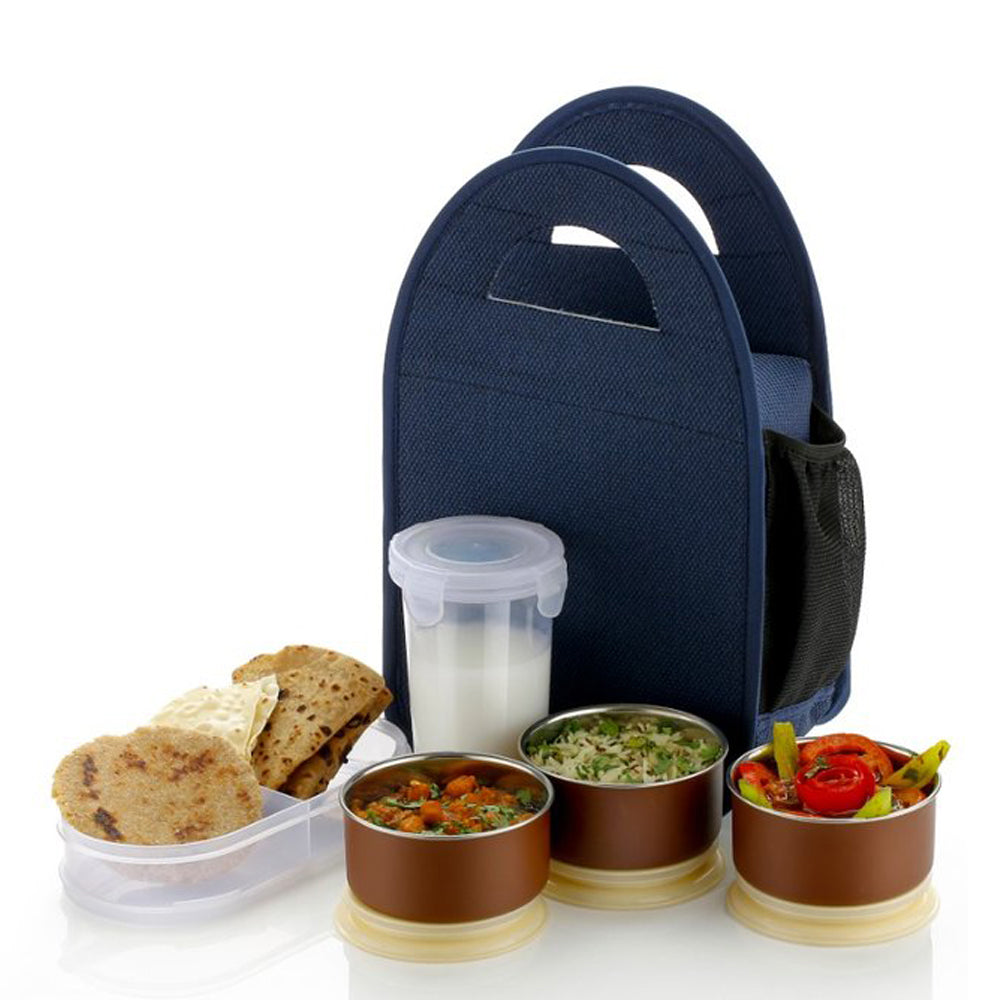 0128 Steel Lunch Box Set (5 pcs, Black) - India, 1.307 kgs