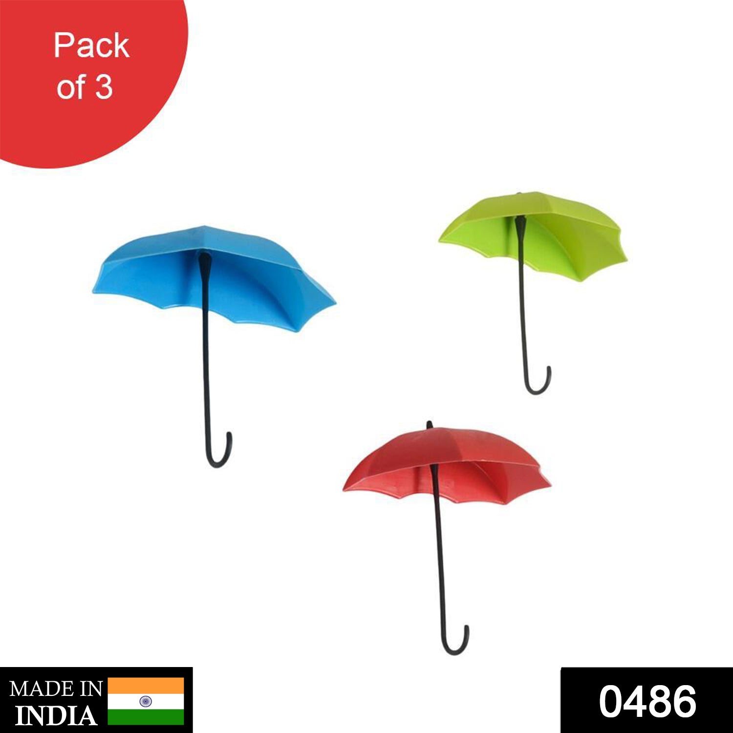 0486_3pcs/set Cute Umbrella Wall Mount Key Holder Wall Hook Hanger Organizer Durable Wall hooks bathroom kitchen Umbrella Wall Hook - India, 0.1 kgs