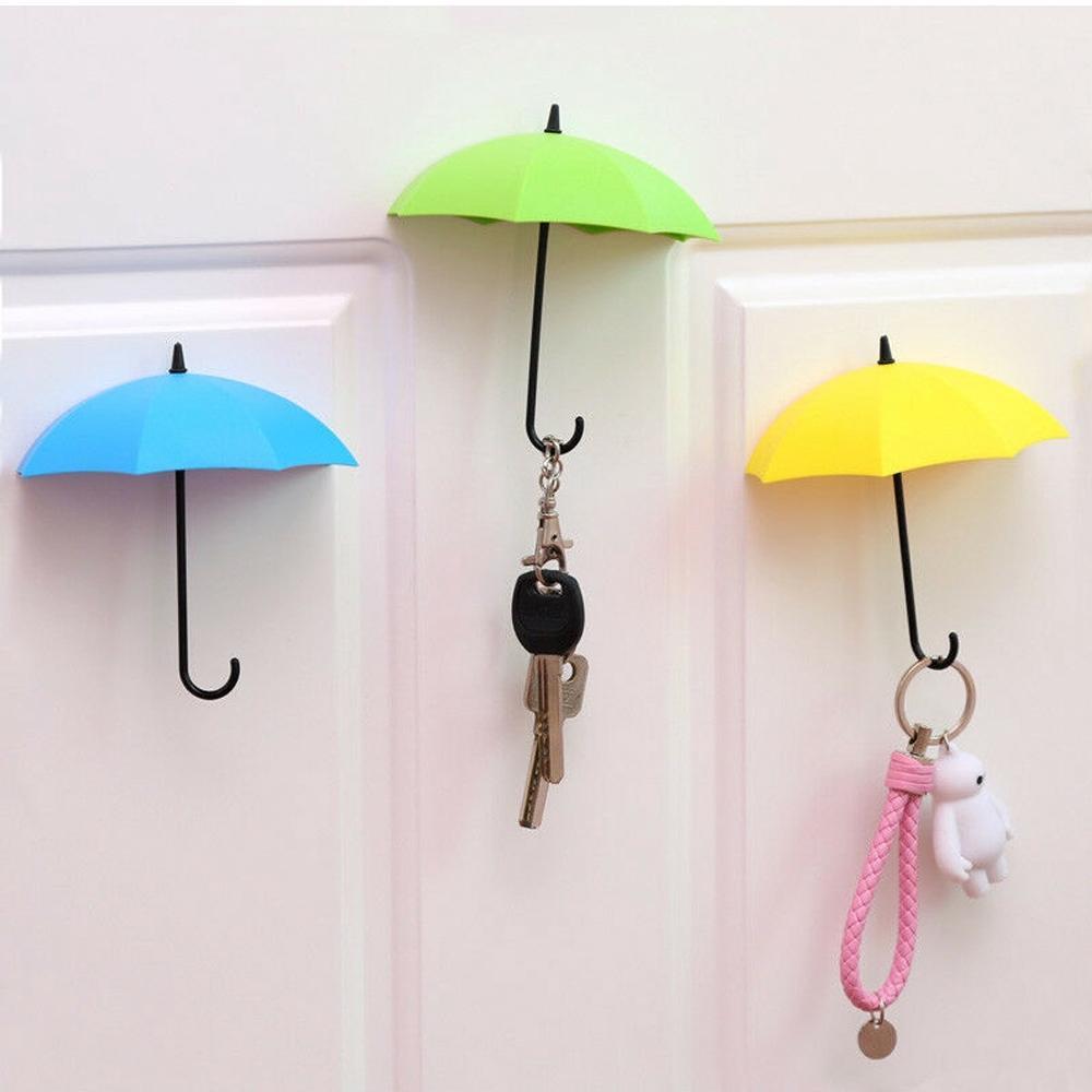 0486_3pcs/set Cute Umbrella Wall Mount Key Holder Wall Hook Hanger Organizer Durable Wall hooks bathroom kitchen Umbrella Wall Hook - India, 0.1 kgs