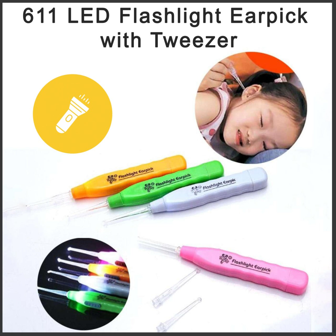 0611 LED Flashlight Earpick with Tweezer - China, 0.06 kgs