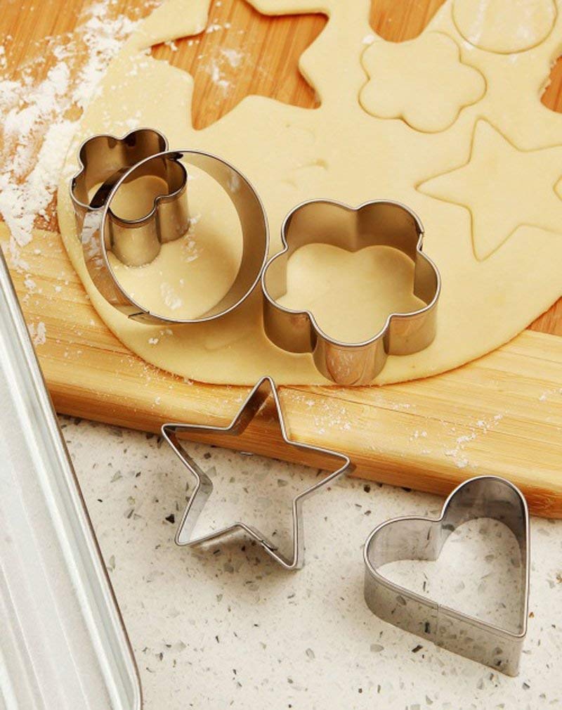 0813 Cookie Cutter Stainless Steel Cookie Cutter with Shape Heart Round Star and Flower (12 Pieces) - India, 0.198 kgs