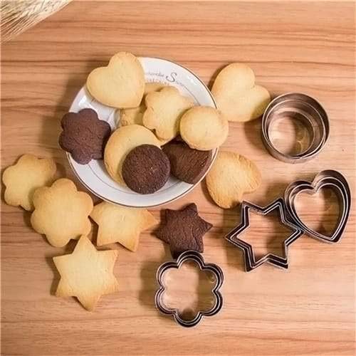 0813 Cookie Cutter Stainless Steel Cookie Cutter with Shape Heart Round Star and Flower (12 Pieces) - India, 0.198 kgs