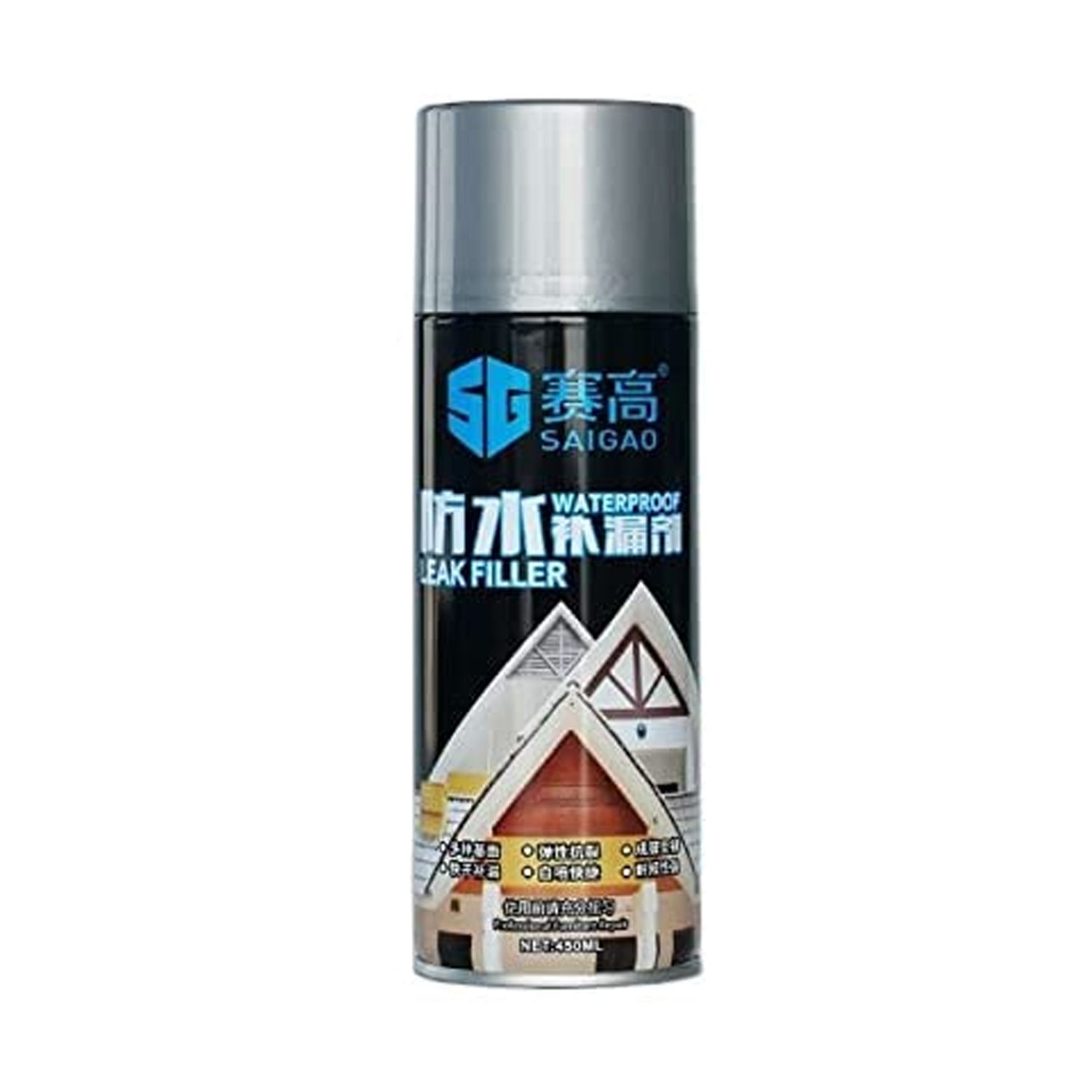 1332 Waterproof Leak Filler Spray Rubber Flexx Repair & Sealant - Point to Seal Cracks Holes Leaks Corrosion More for Indoor Or Outdoor Use Black Paint (450 Ml) - China, 0.388 kgs