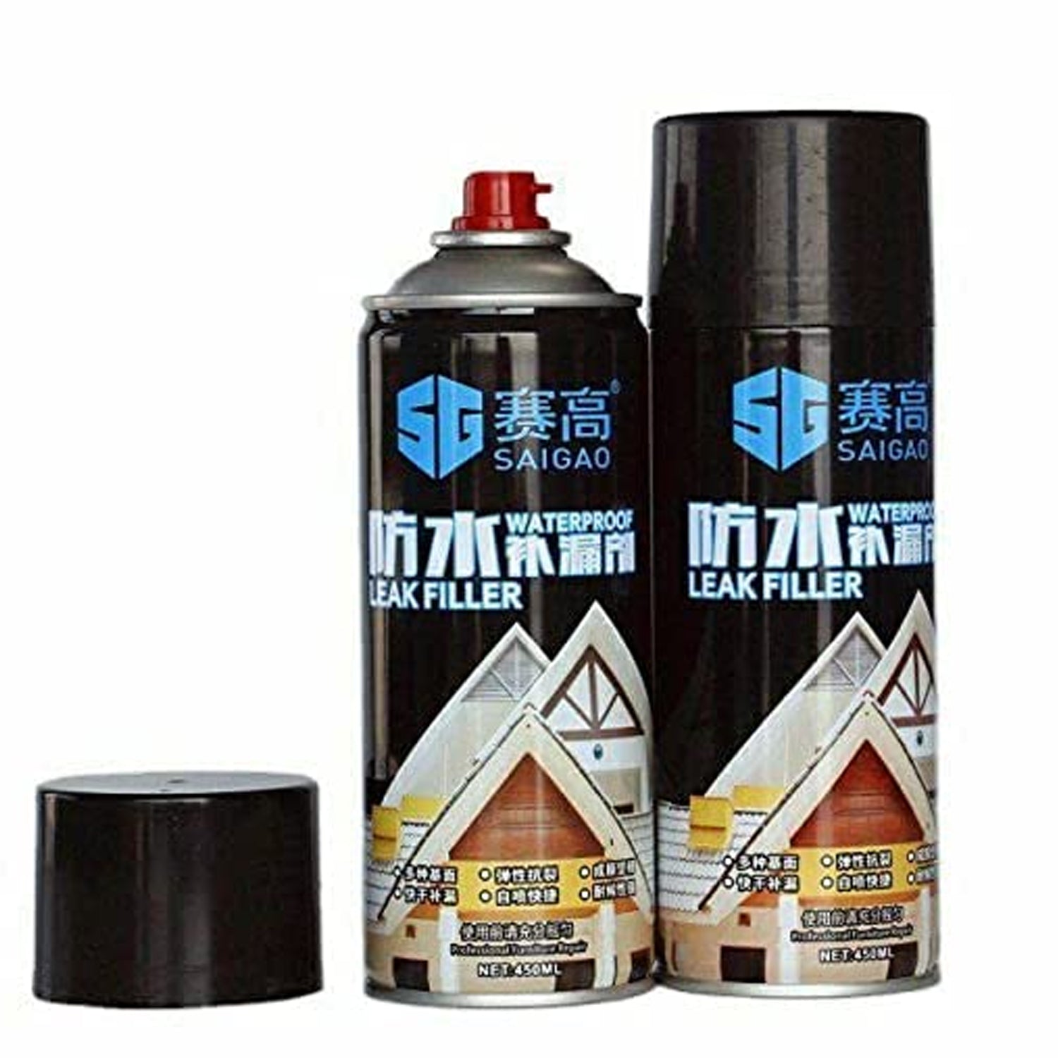 1332 Waterproof Leak Filler Spray Rubber Flexx Repair & Sealant - Point to Seal Cracks Holes Leaks Corrosion More for Indoor Or Outdoor Use Black Paint (450 Ml) - China, 0.388 kgs